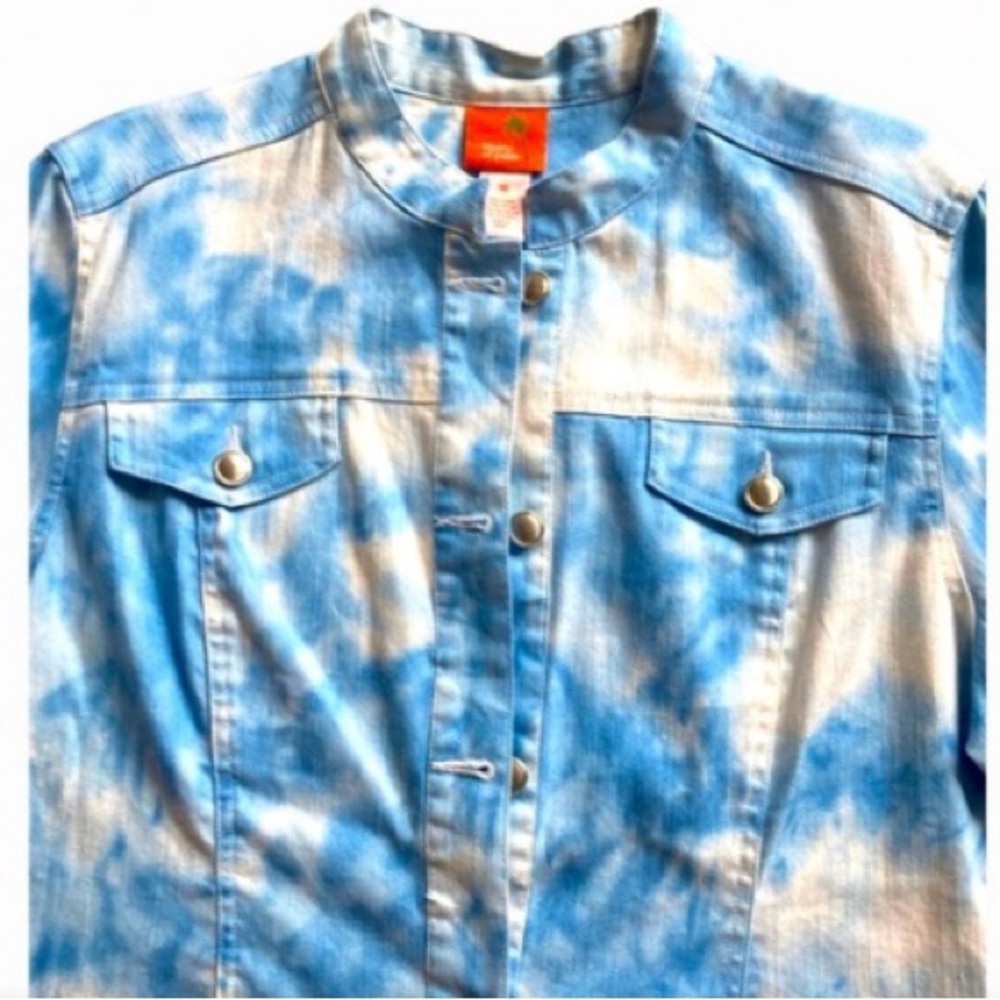 Size 16 Women’s tie dye blue & white denim short Boho Jacket Hearts Of Palm